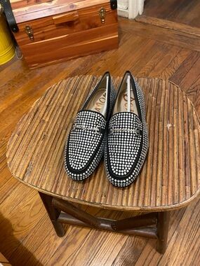 Sam Edelman Black Crystal-Studded Loafers